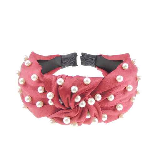 Womens Girls Knotted Top Knot Twist Twisted Satin Turban Faux Pearl Fabric Summer Accessory Wedding Guest Headpiece Formal Dance Christmas Party Birthday Headband Hair Alice Band