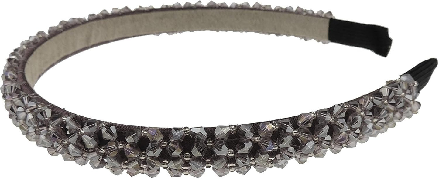 Womens Beaded Diamante Crystal Encrusted Sparkly 1.5cm Wedding Formal Occasion Bridesmaid Christmas Birthday Pageant Evening Bridal Party Formal Alice Band Headwear Hairband Headband