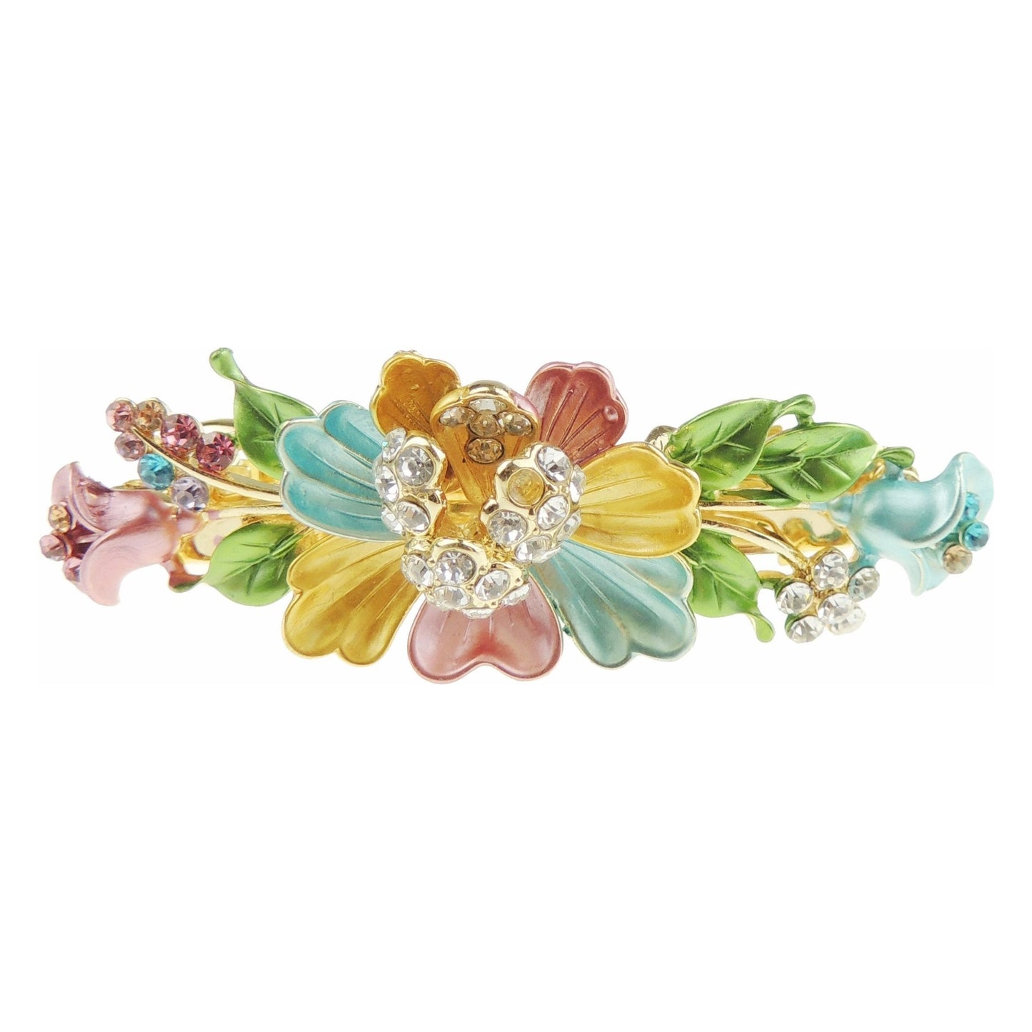 Womens Girls Crystal Rhinestone Diamante Wedding Birthday Party Evening Ponytail Fine Medium Hair Accessories Occasion Barrette Hairpin Grip 7cm French Spring Clip Floral Flower Enamel Beige