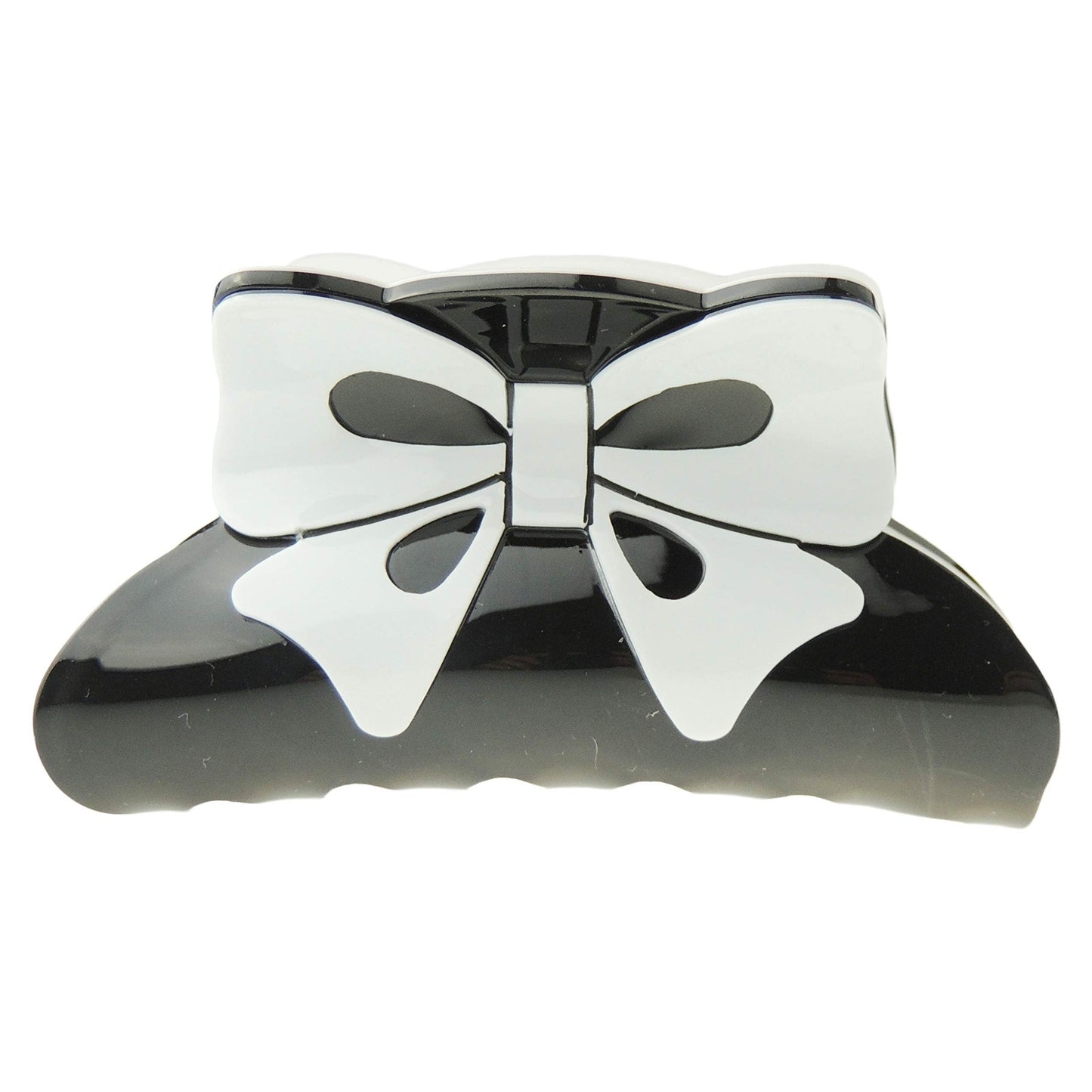 Strong Womens Girls Bulldog Wave Jaw Clip Octopus Clamp Grip Bridal Wedding Party Birthday Christmas Summer Styling Short Long Hair Claw Black White Print Bow Ribbon (Black White)
