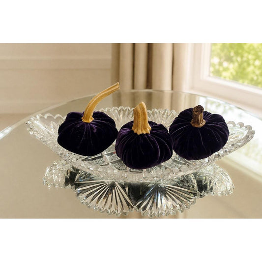 Set of 3 MINI Royal Purple Eggplant Dark Silk Velvet Pumpkins, Luxe Autumn Table Decor, Fall Wedding, Thanksgiving, Best Selling Item