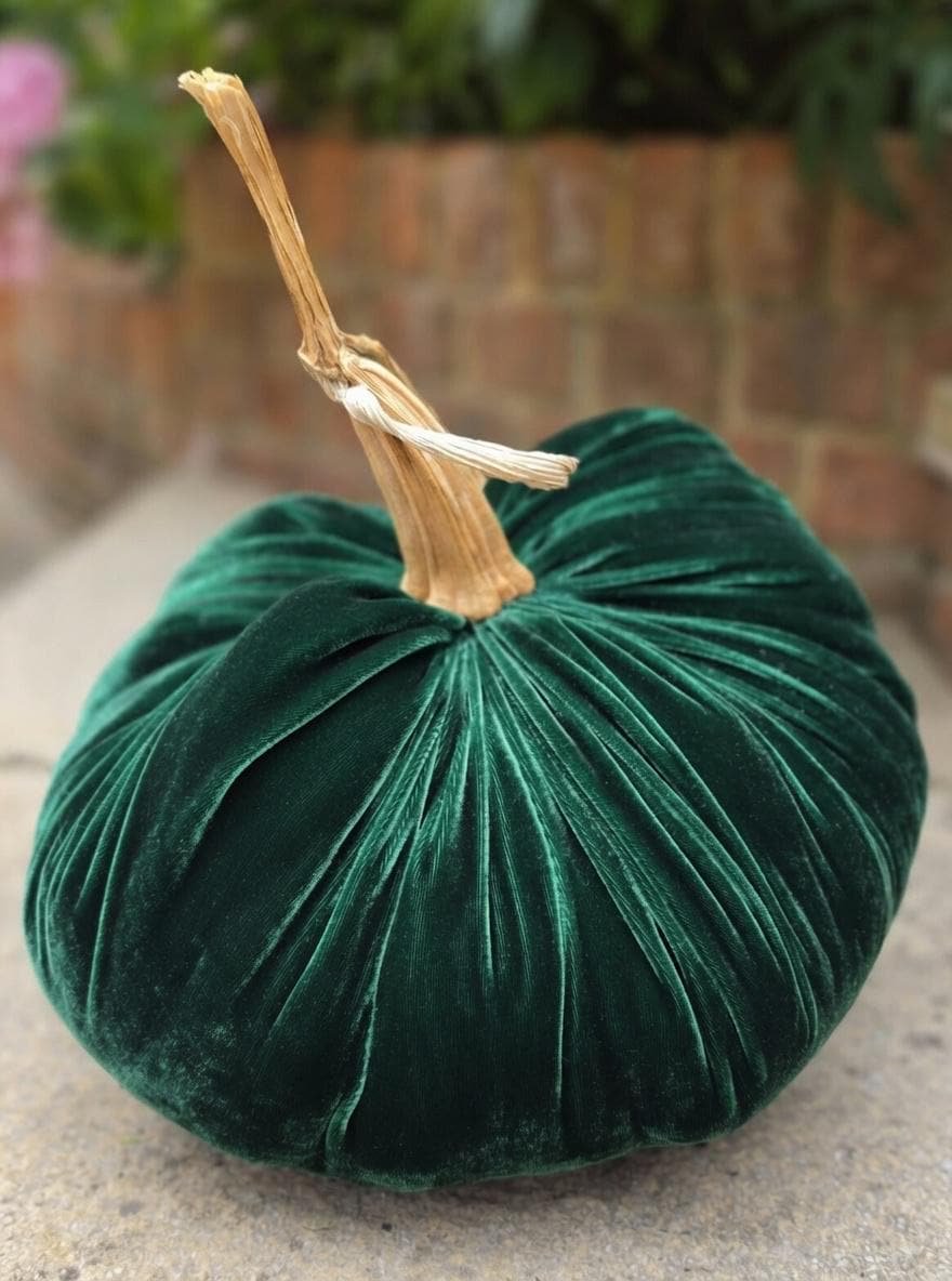 Large Silk Velvet Pumpkins, Fall Autumn Decoration,Xmas Thanksgiving Decor,Table Centerpiece, Rustic Wedding Decor,Dark Emerald Kelly Green