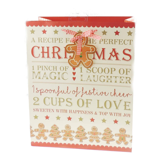 Cute Red Cream Traditional Christmas Gingerbread Man Vintage Look Paper Small Medium Large Goody Party Gift Present Bag Wrap For Men Women Mum Daughter Sister Wife Girlfriend Kids Girls