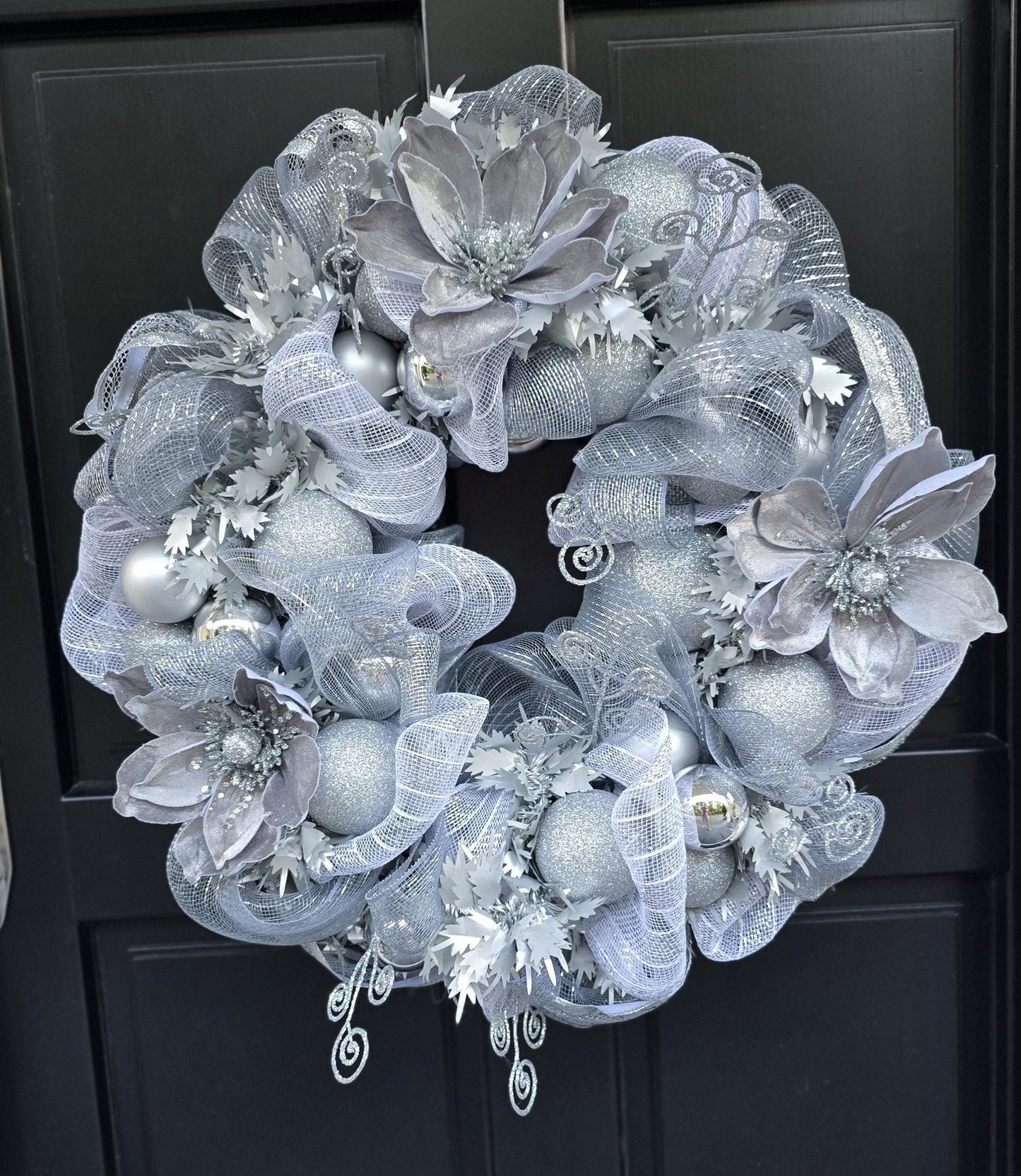 Luxury Silver Christmas Wreath | Glam Metallic Front Door Wreath | 50cm (20")