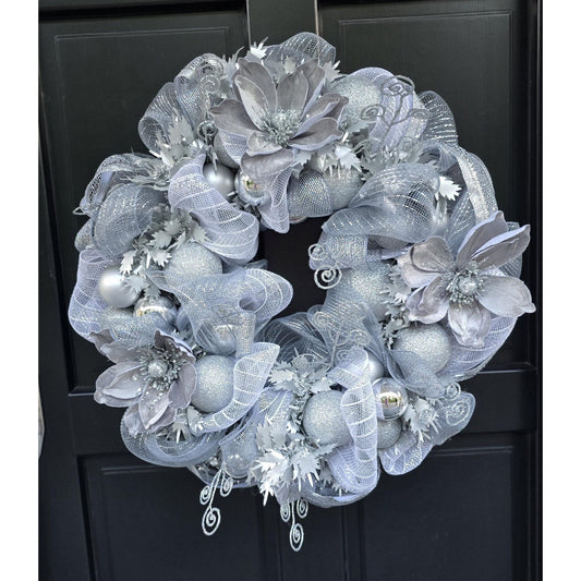 Luxury Silver Christmas Wreath | Glam Metallic Front Door Wreath | 50cm (20")