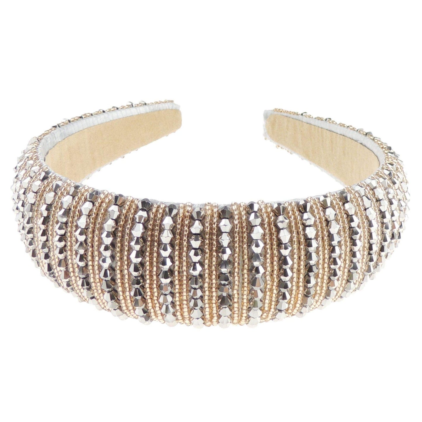 Womens Sparkly Beaded Rhinestone Embellished Jeweled Crystal Wide Thick Padded Evening Formal Occasion Christmas Birthday Wedding Bridal Party Headband Alice Band Hairband (White, One Size)